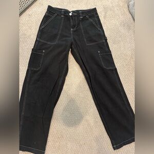 Garage cargo Black Pants with White Accents